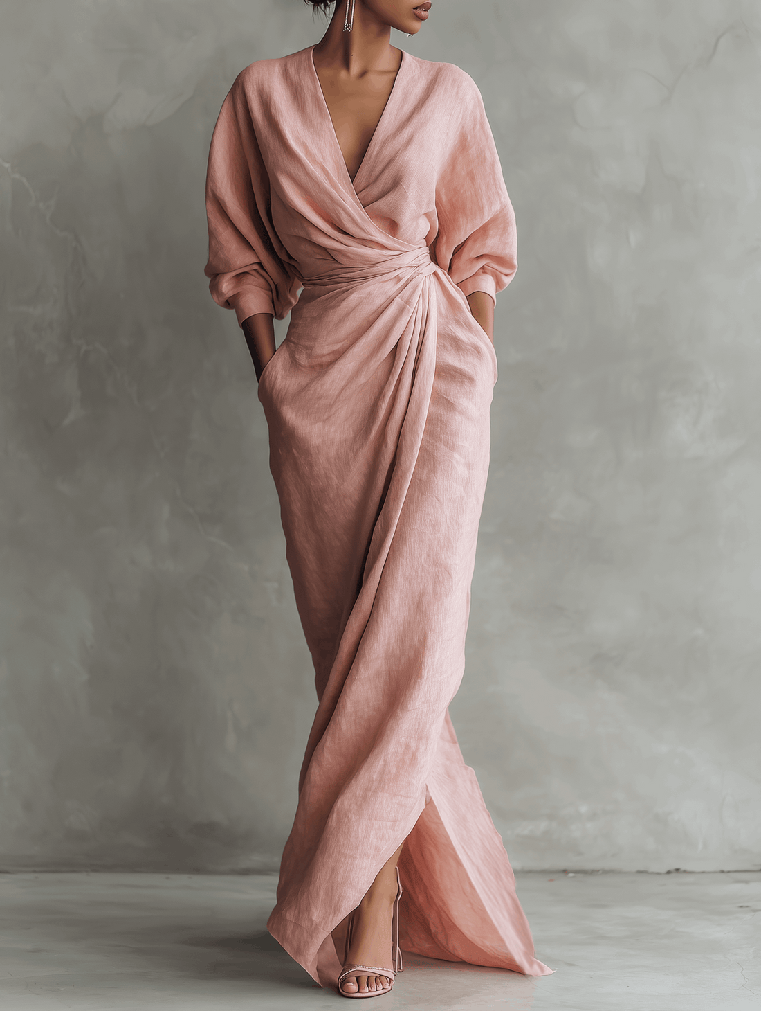 Oliardi Karen V-Neck Minimalist Maxi Dress