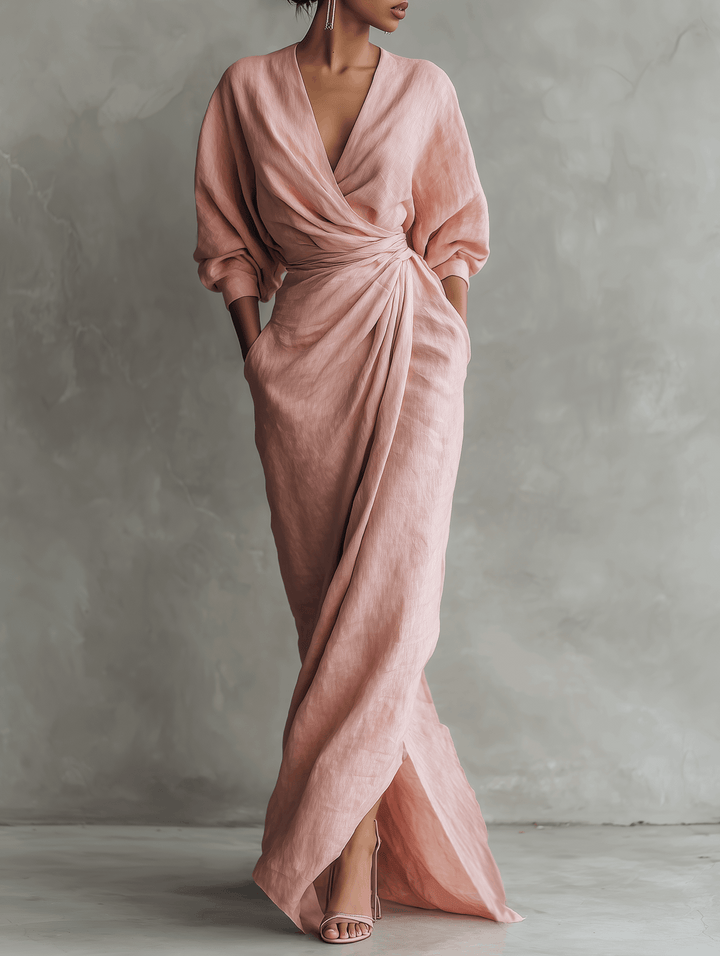 Oliardi Karen V-Neck Minimalist Maxi Dress