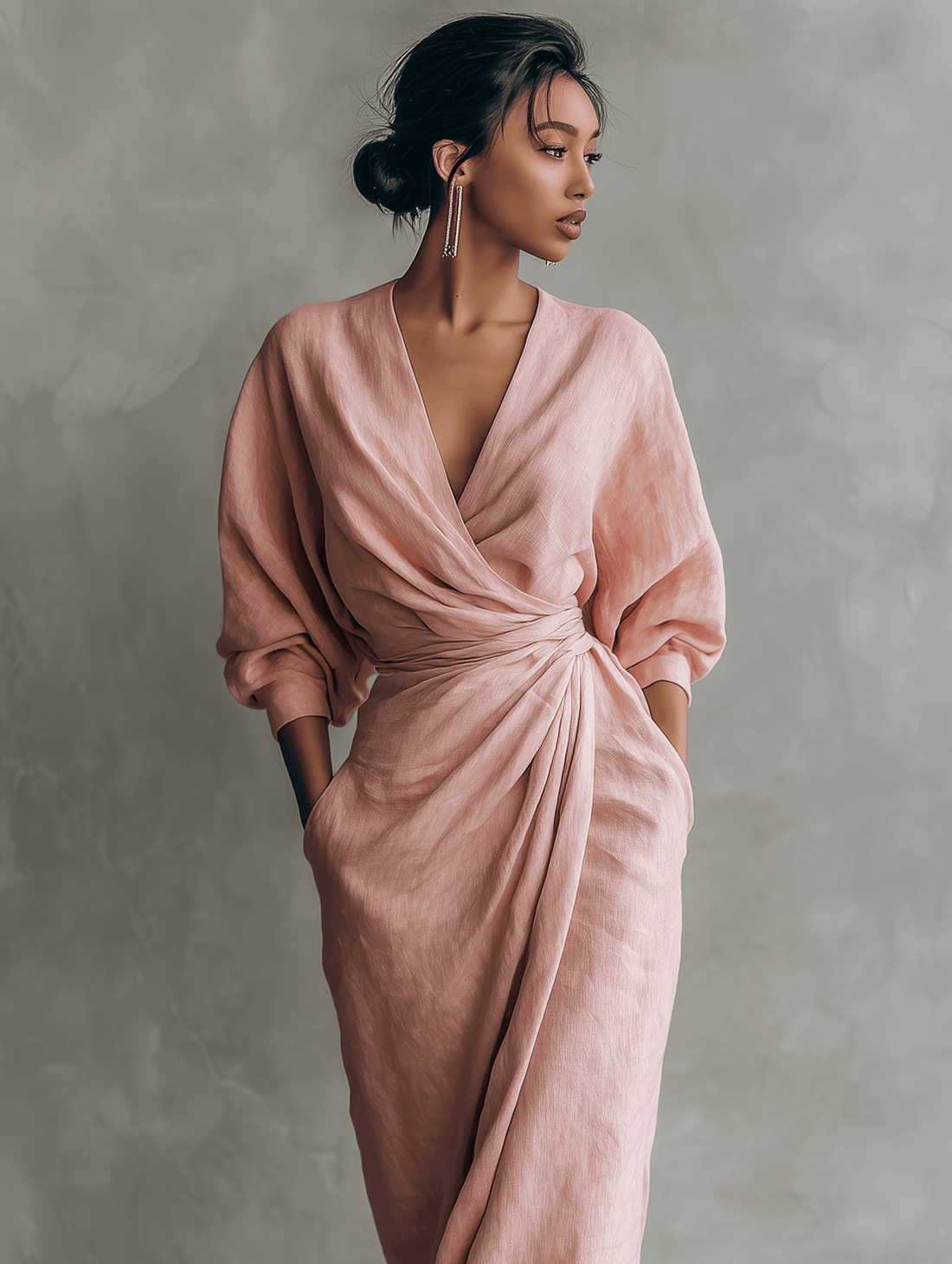 Oliardi Karen V-Neck Minimalist Maxi Dress