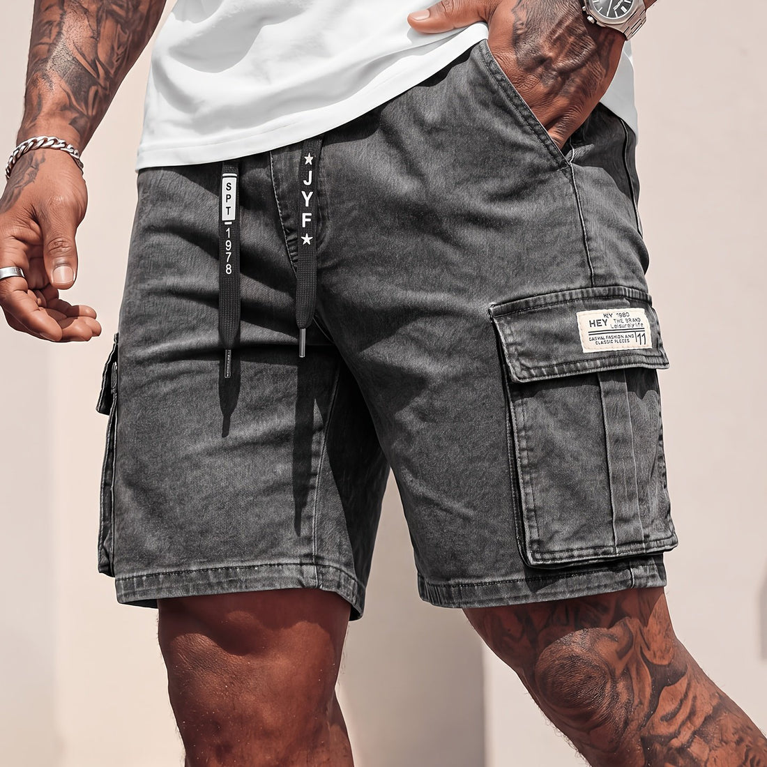 Rovello Short Cargo en Denim Délavé