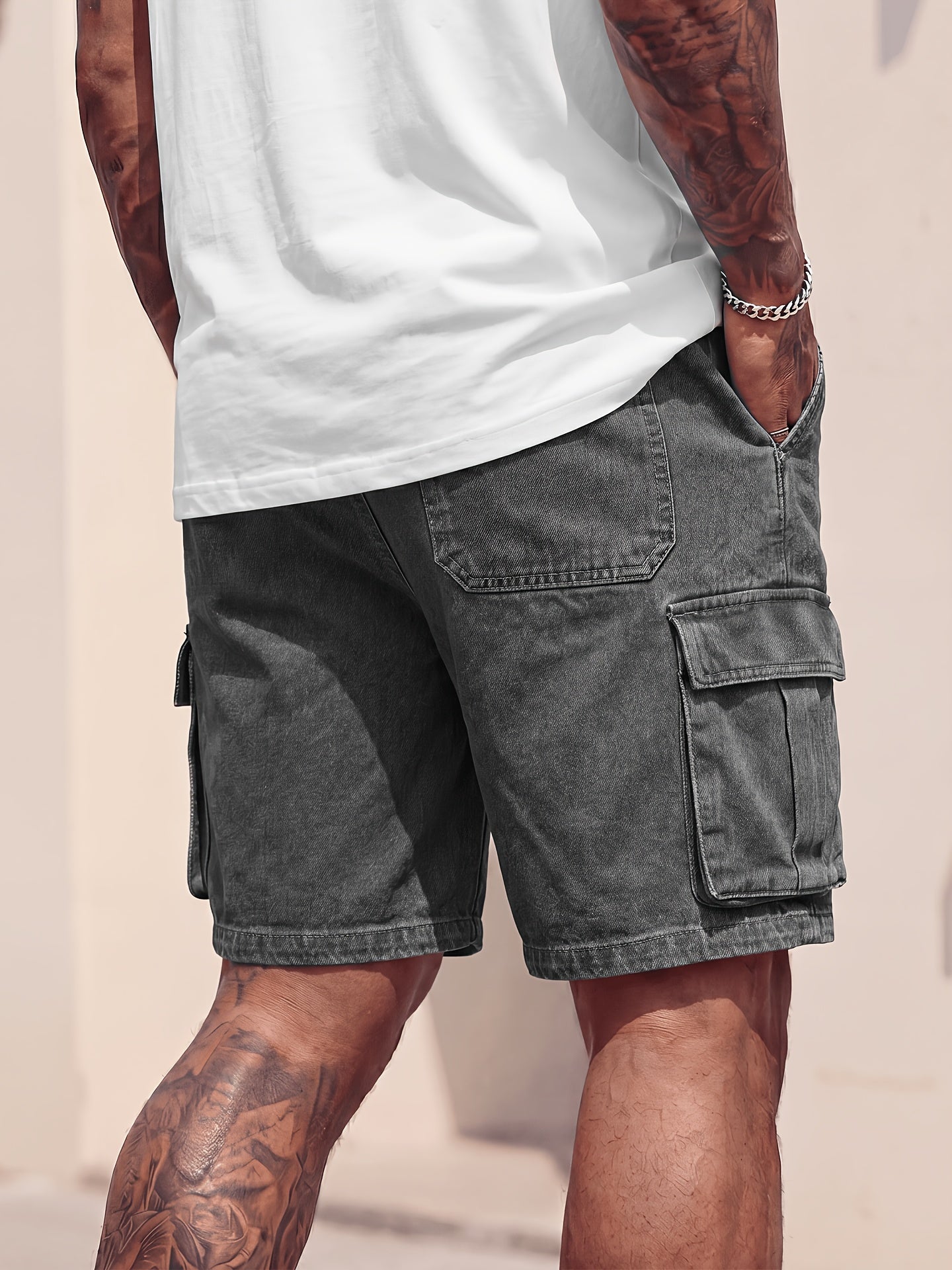 Rovello Short Cargo en Denim Délavé