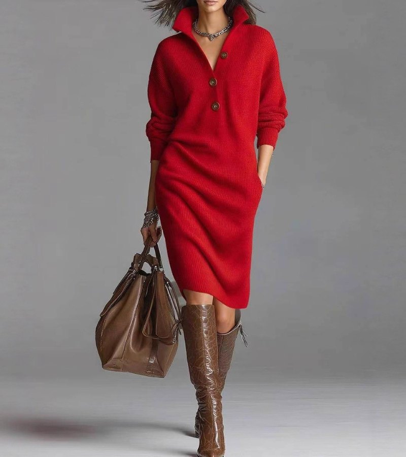 Oliardi Emily Over-Knee Knit Sweater Dress