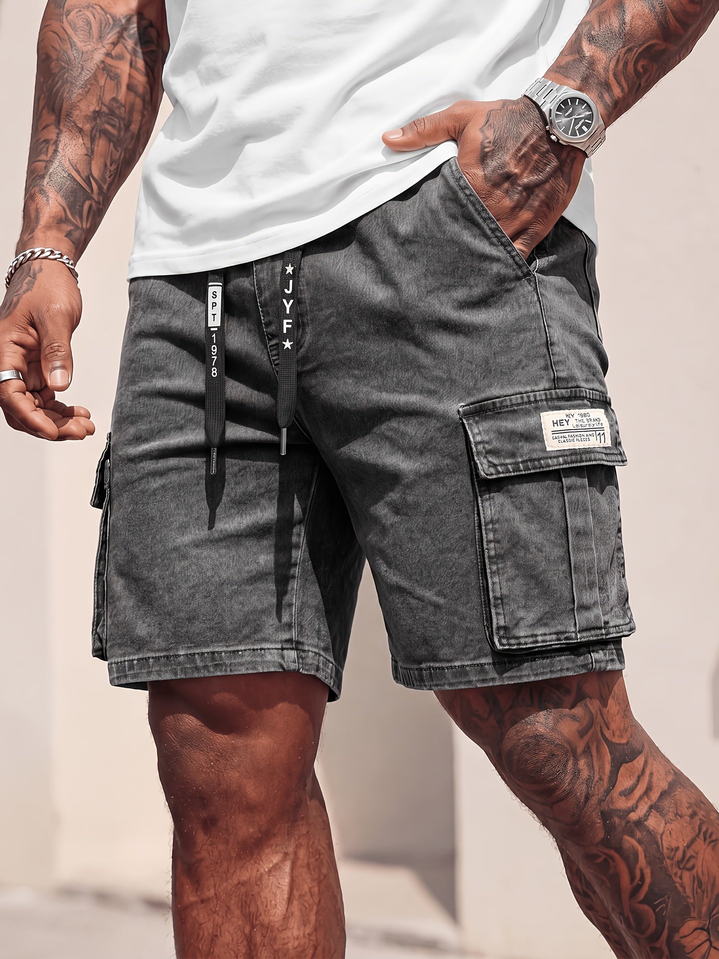 Rovello Short Cargo en Denim Délavé