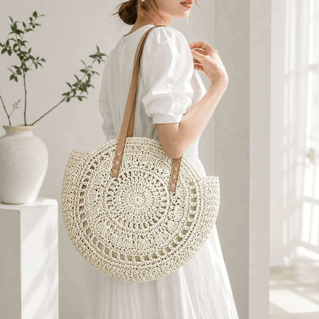 Sorella Sac Cabas Rond Tressé en Paille