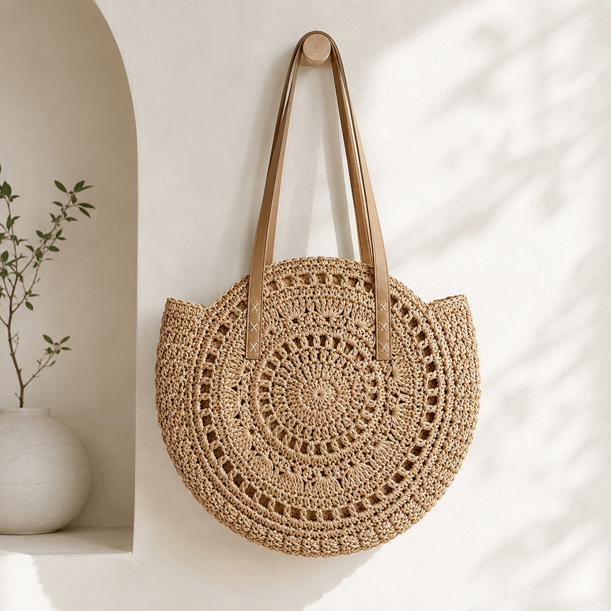 Sorella Sac Cabas Rond Tressé en Paille