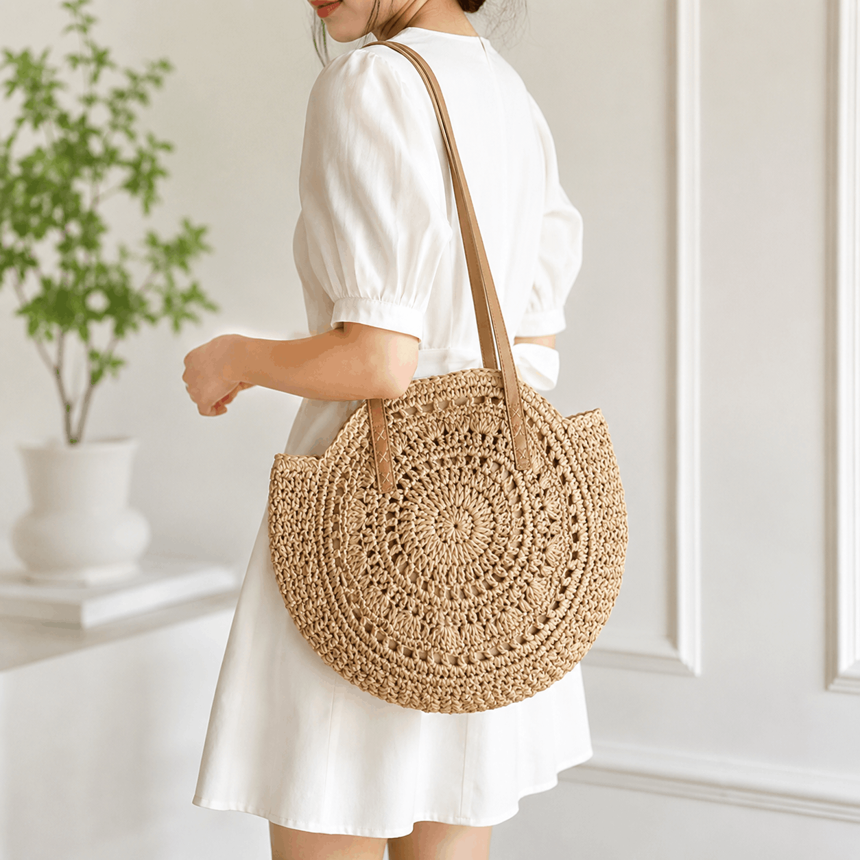 Sorella Sac Cabas Rond Tressé en Paille