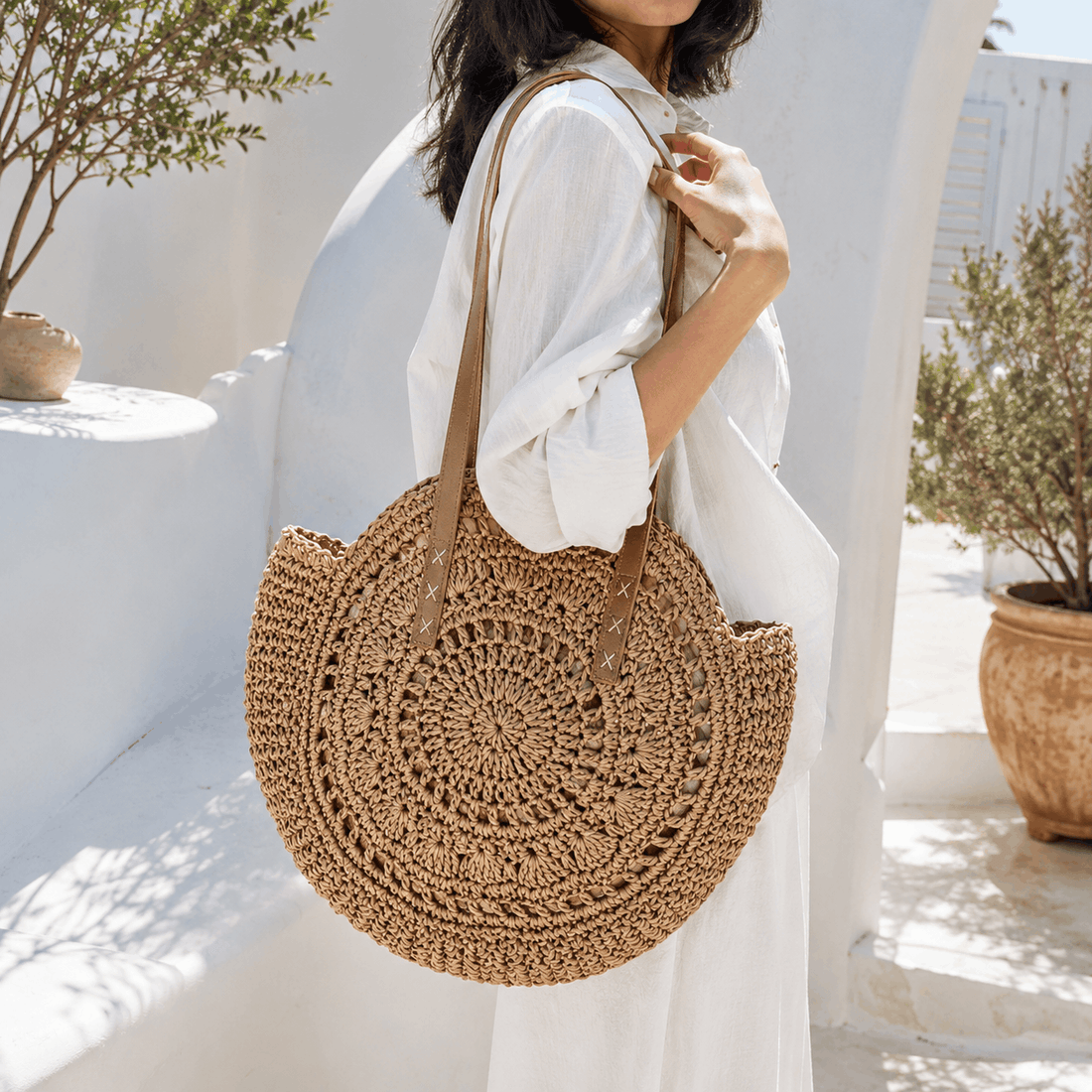 Sorella Sac Cabas Rond Tressé en Paille
