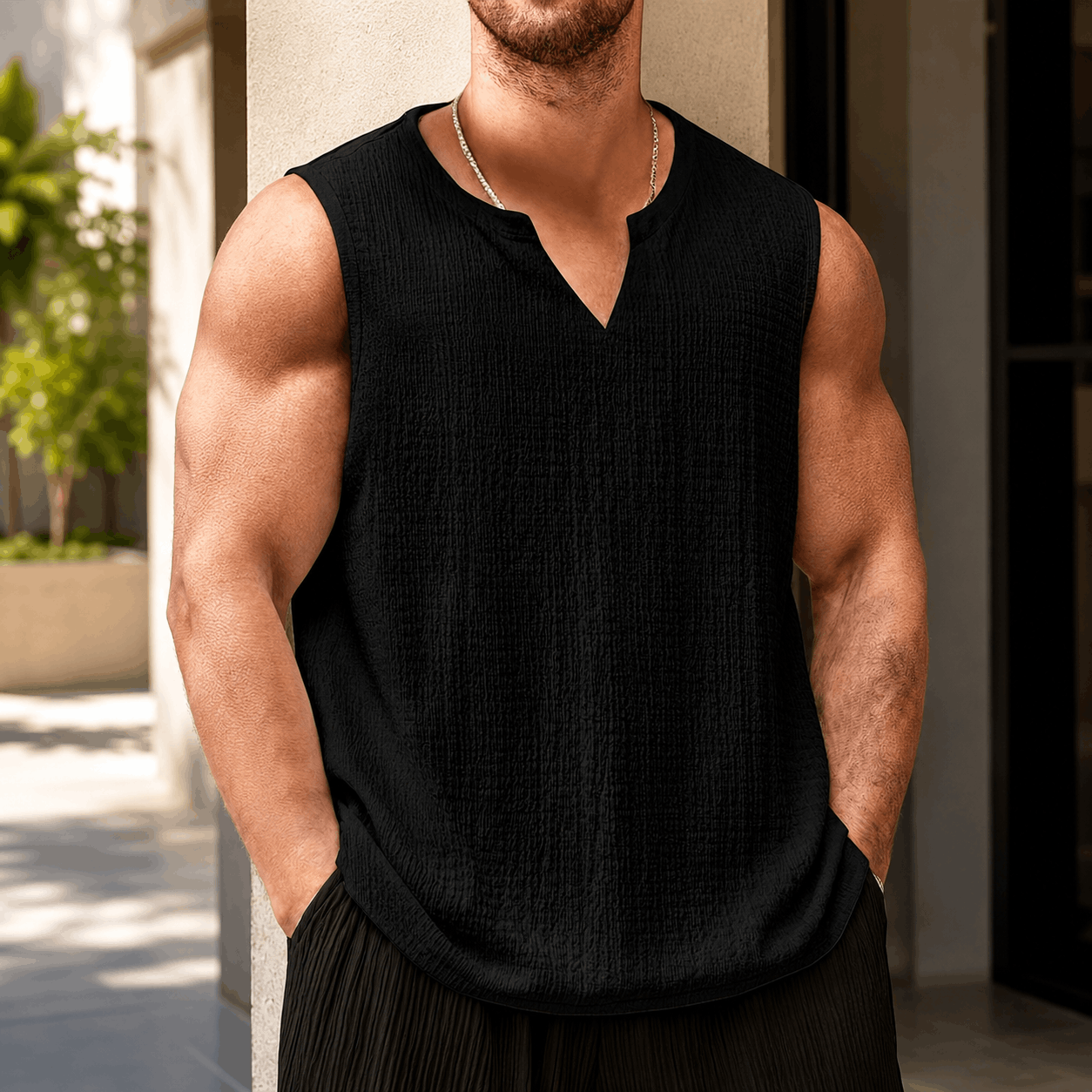 Valenzo Textured Sleeveless Top