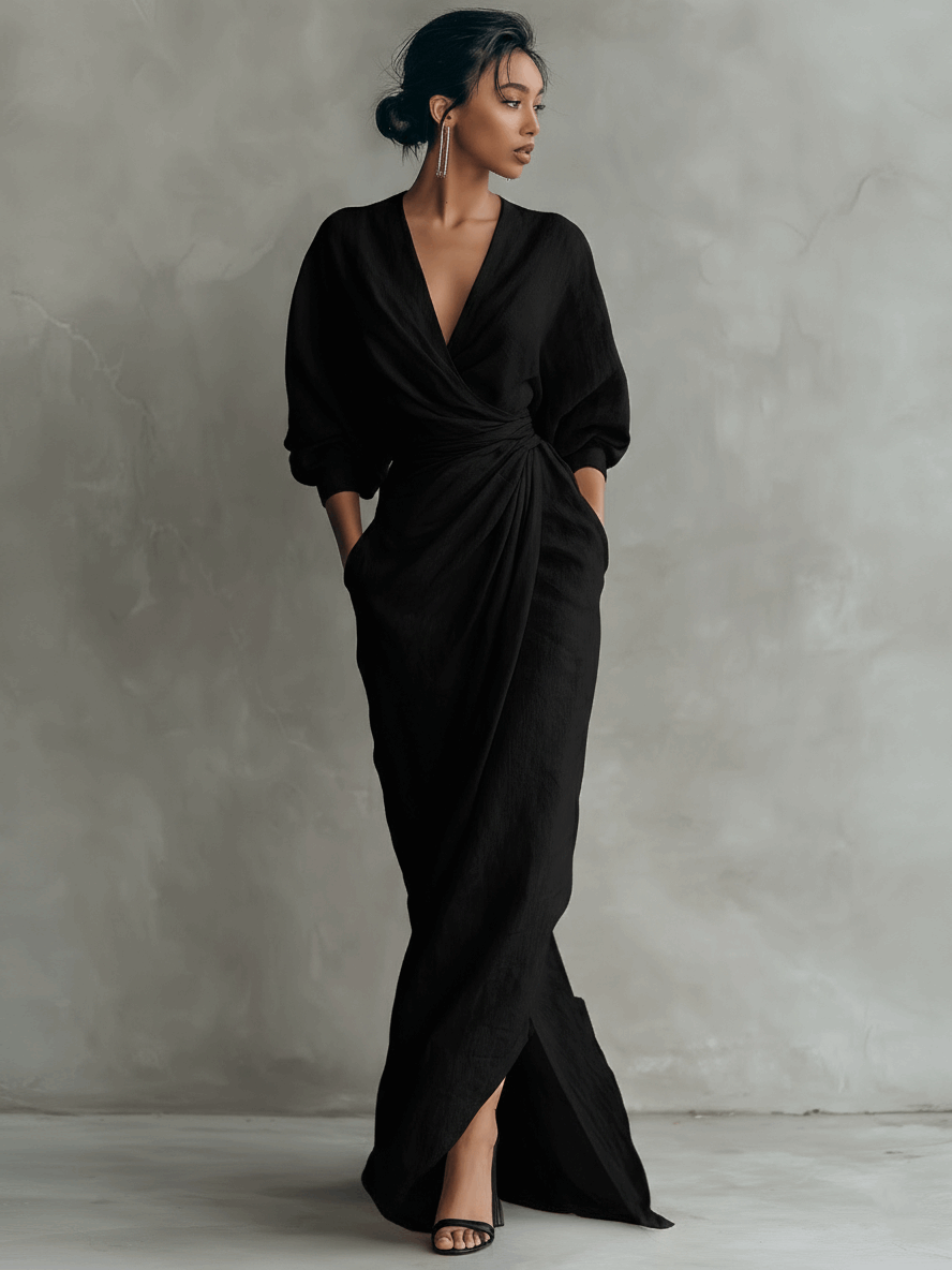 Oliardi Karen V-Neck Minimalist Maxi Dress