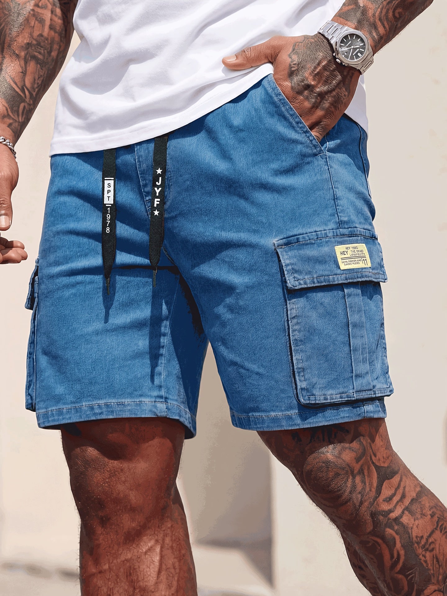 Rovello Short Cargo en Denim Délavé