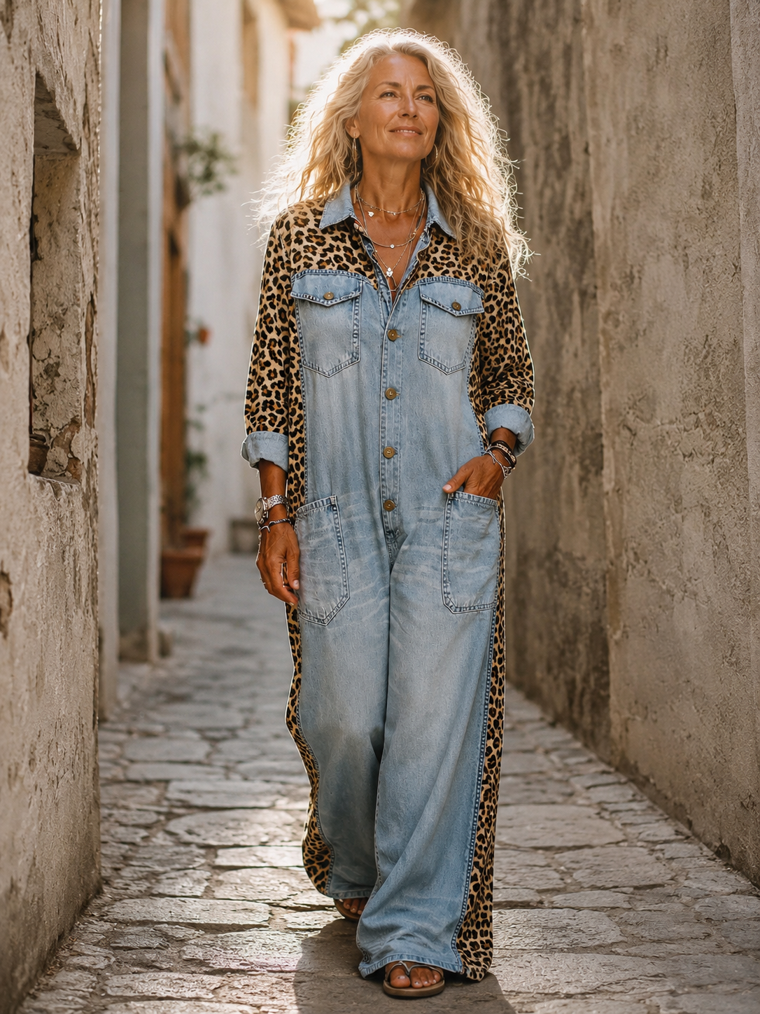 Amara Leopard Denim Jumpsuit
