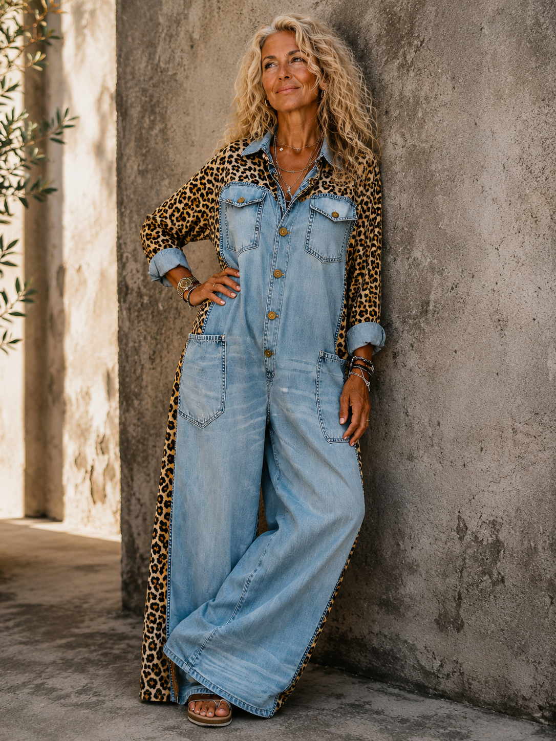 Amara Leopard Denim Jumpsuit