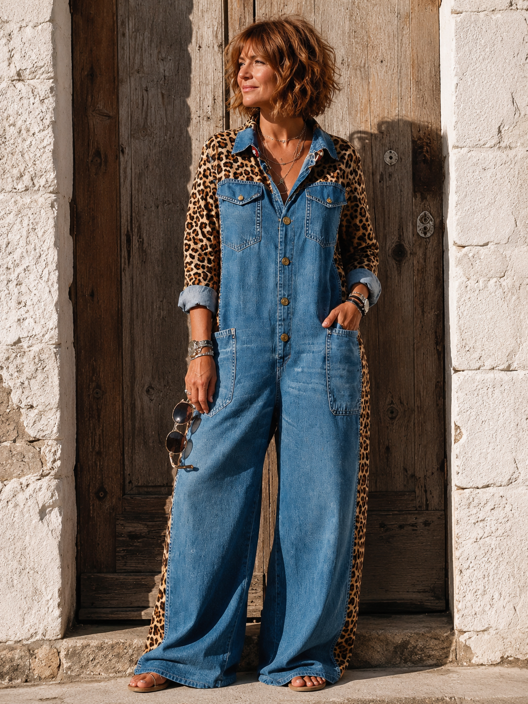 Amara Leopard Denim Jumpsuit