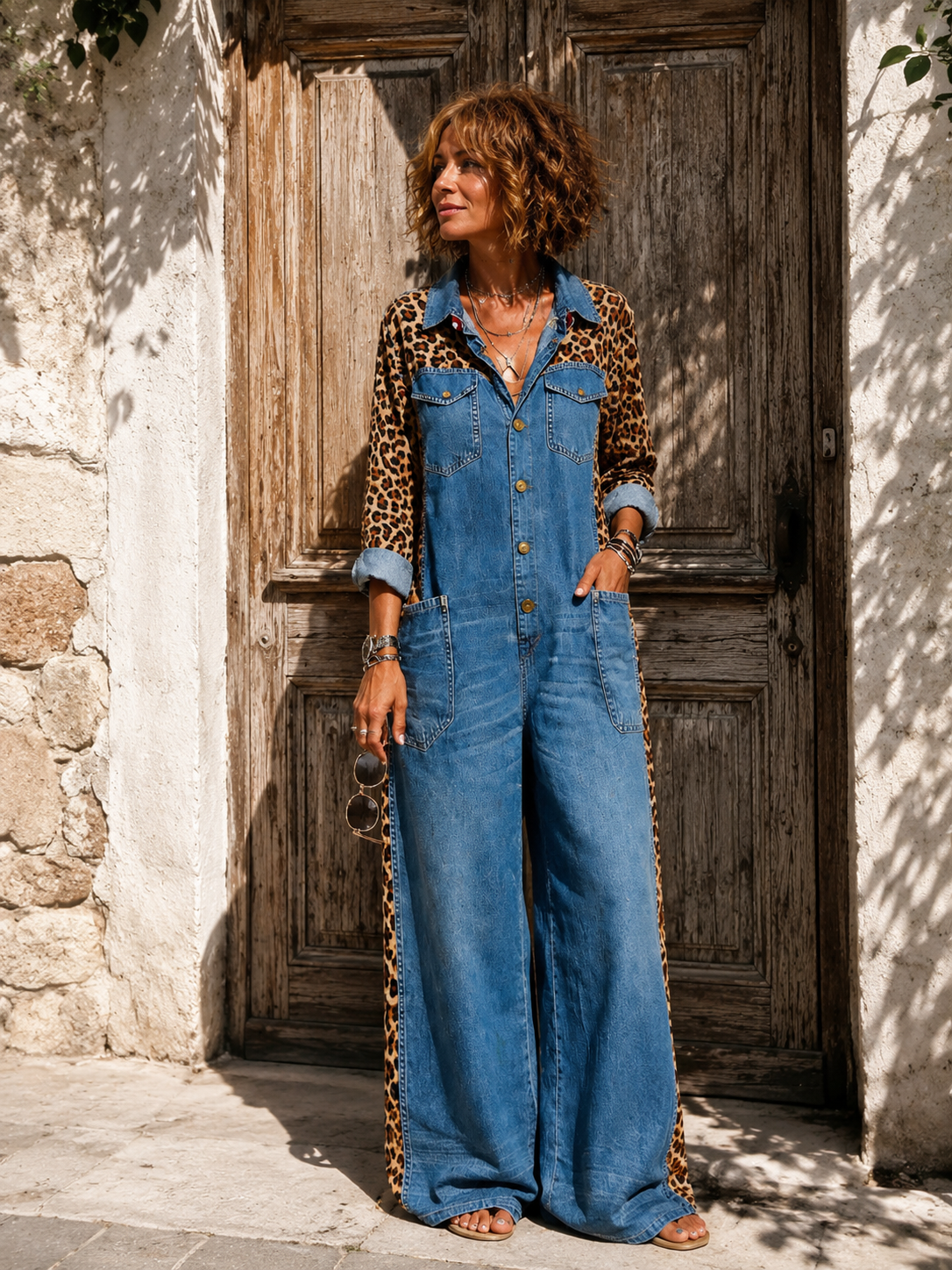 Amara Leopard Denim Jumpsuit