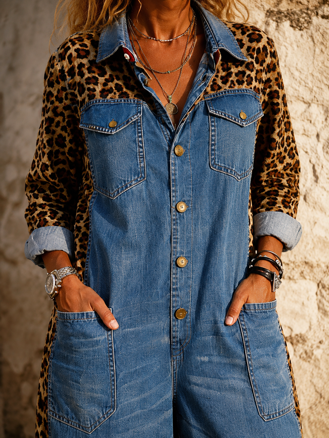 Amara Leopard Denim Jumpsuit