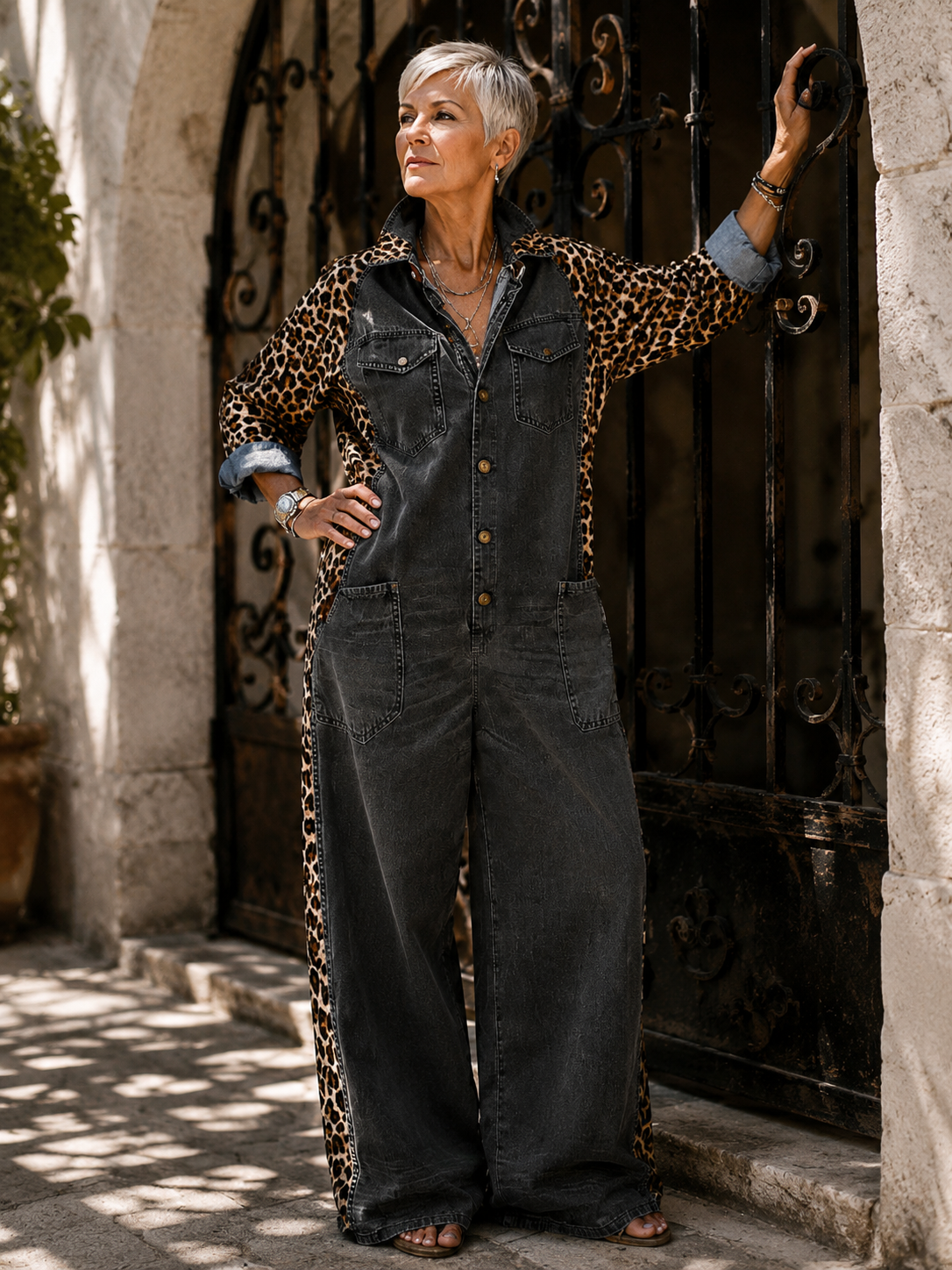 Amara Leopard Denim Jumpsuit