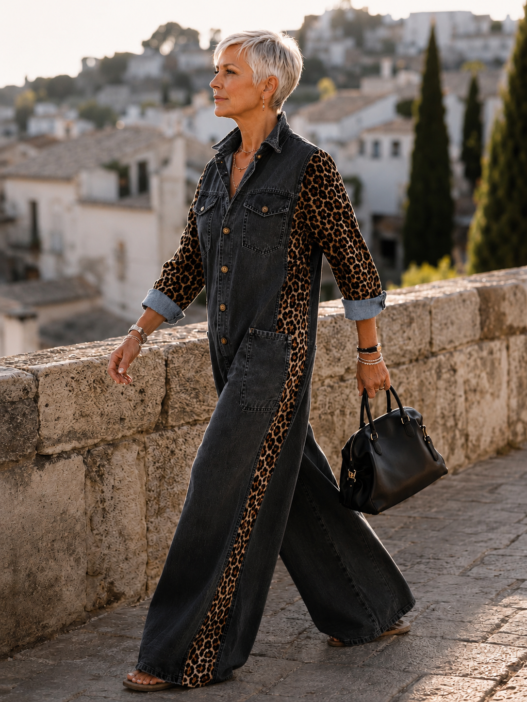 Amara Leopard Denim Jumpsuit