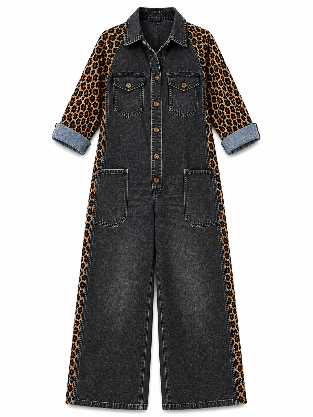 Amara Leopard Denim Jumpsuit
