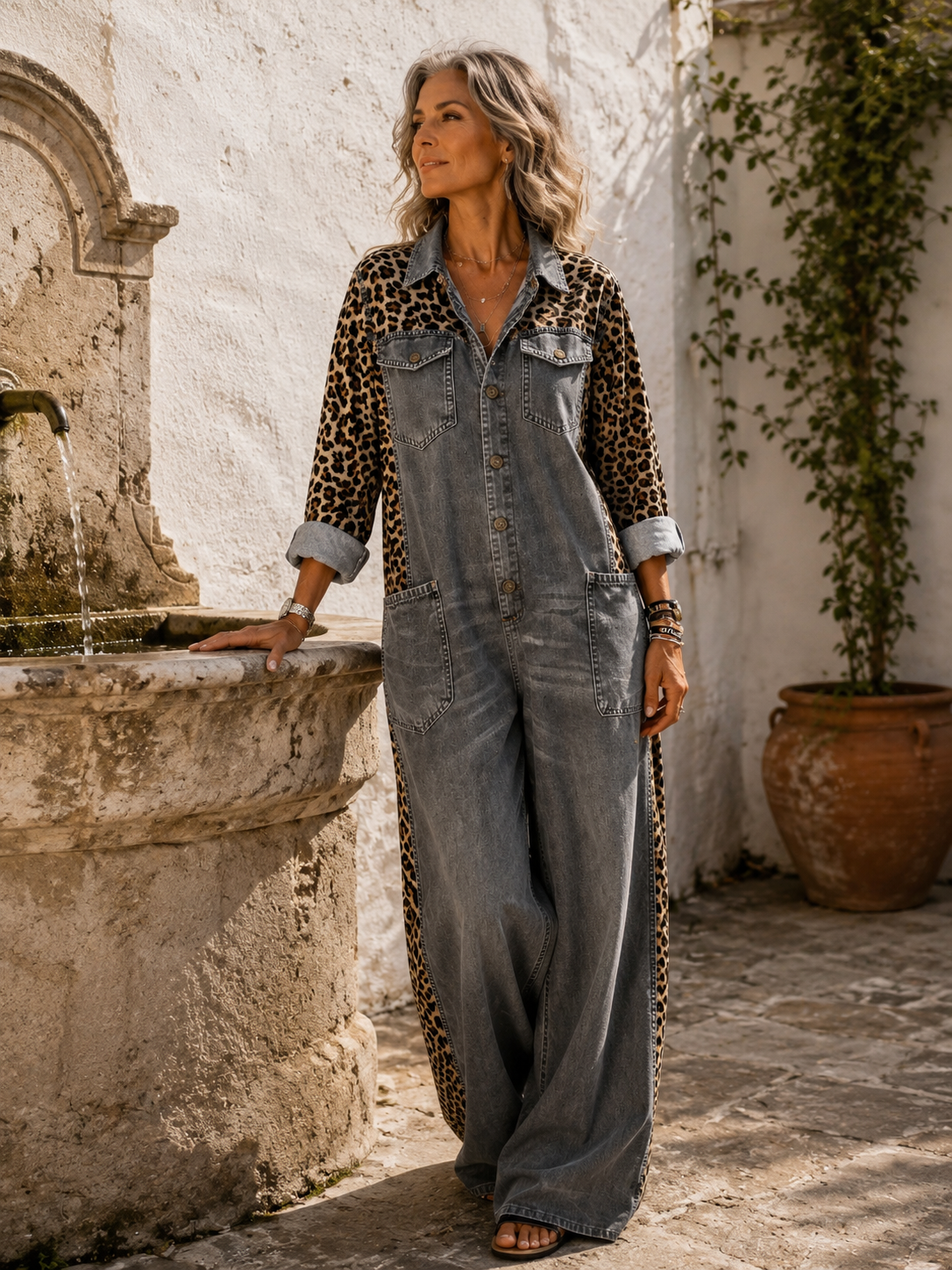 Amara Leopard Denim Jumpsuit