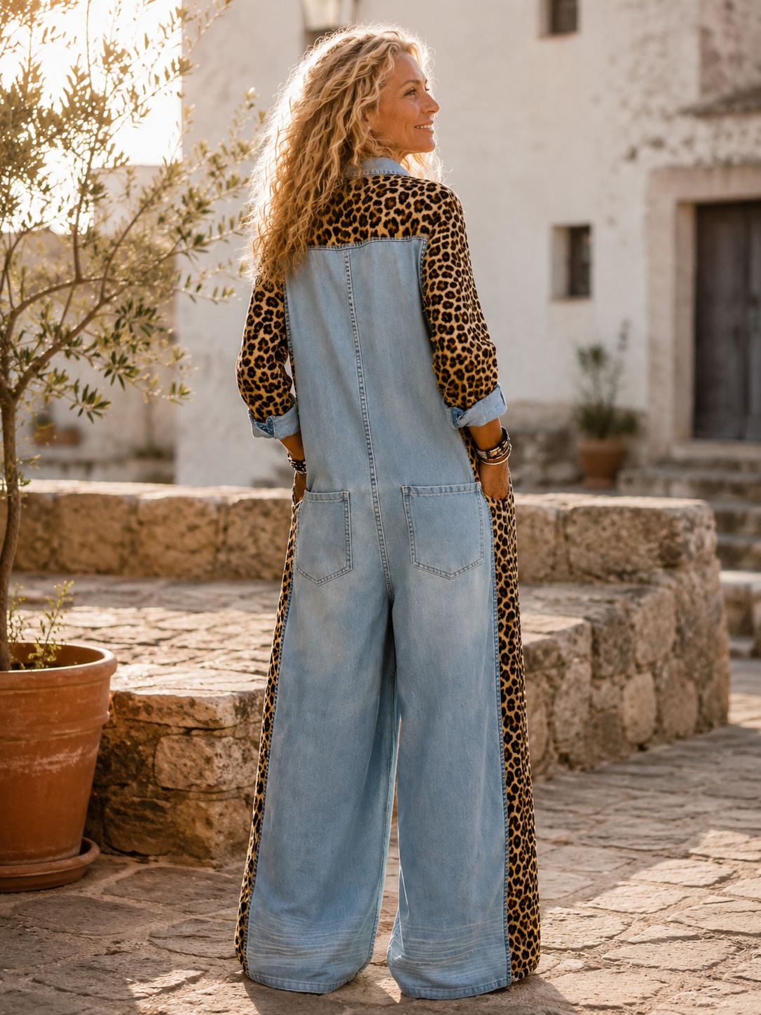 Amara Leopard Denim Jumpsuit