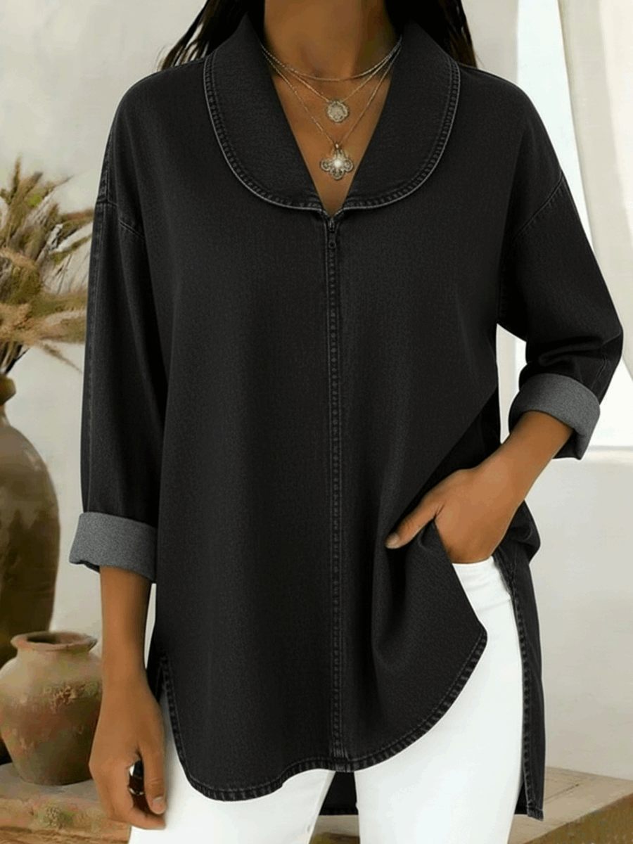 Oliardi Ruby Denim Shawl-Collar Pullover
