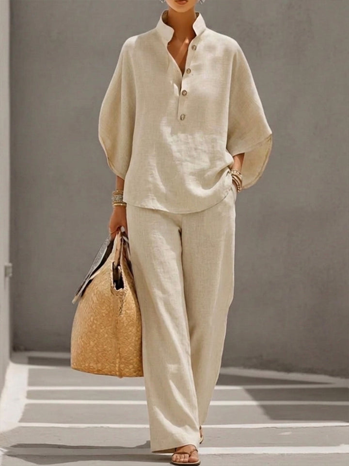 Oliardi Lilia Linen Batwing Wide-Leg Set