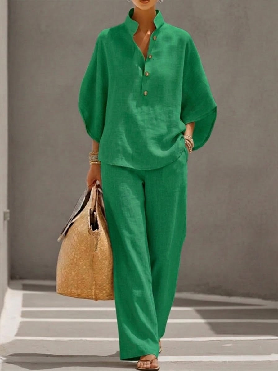 Oliardi Lilia Linen Batwing Wide-Leg Set