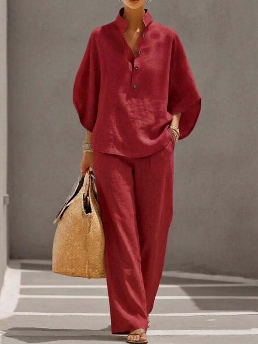 Oliardi Lilia Linen Batwing Wide-Leg Set