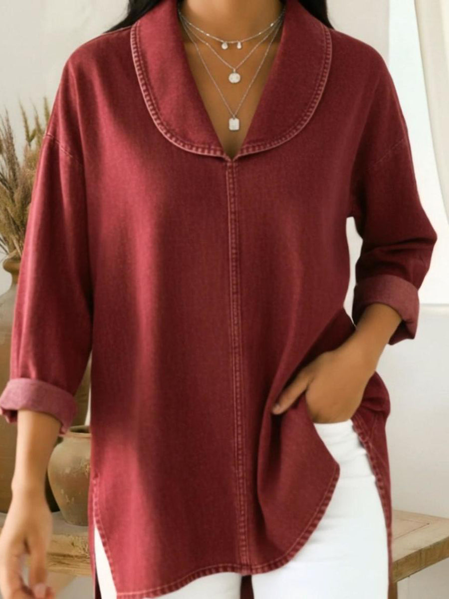 Oliardi Ruby Denim Shawl-Collar Pullover