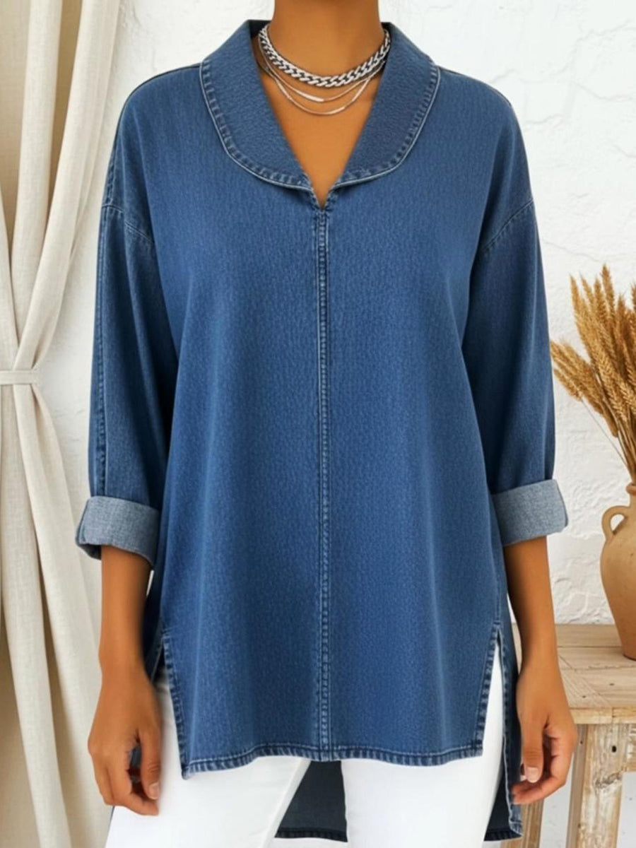 Oliardi Ruby Denim Shawl-Collar Pullover