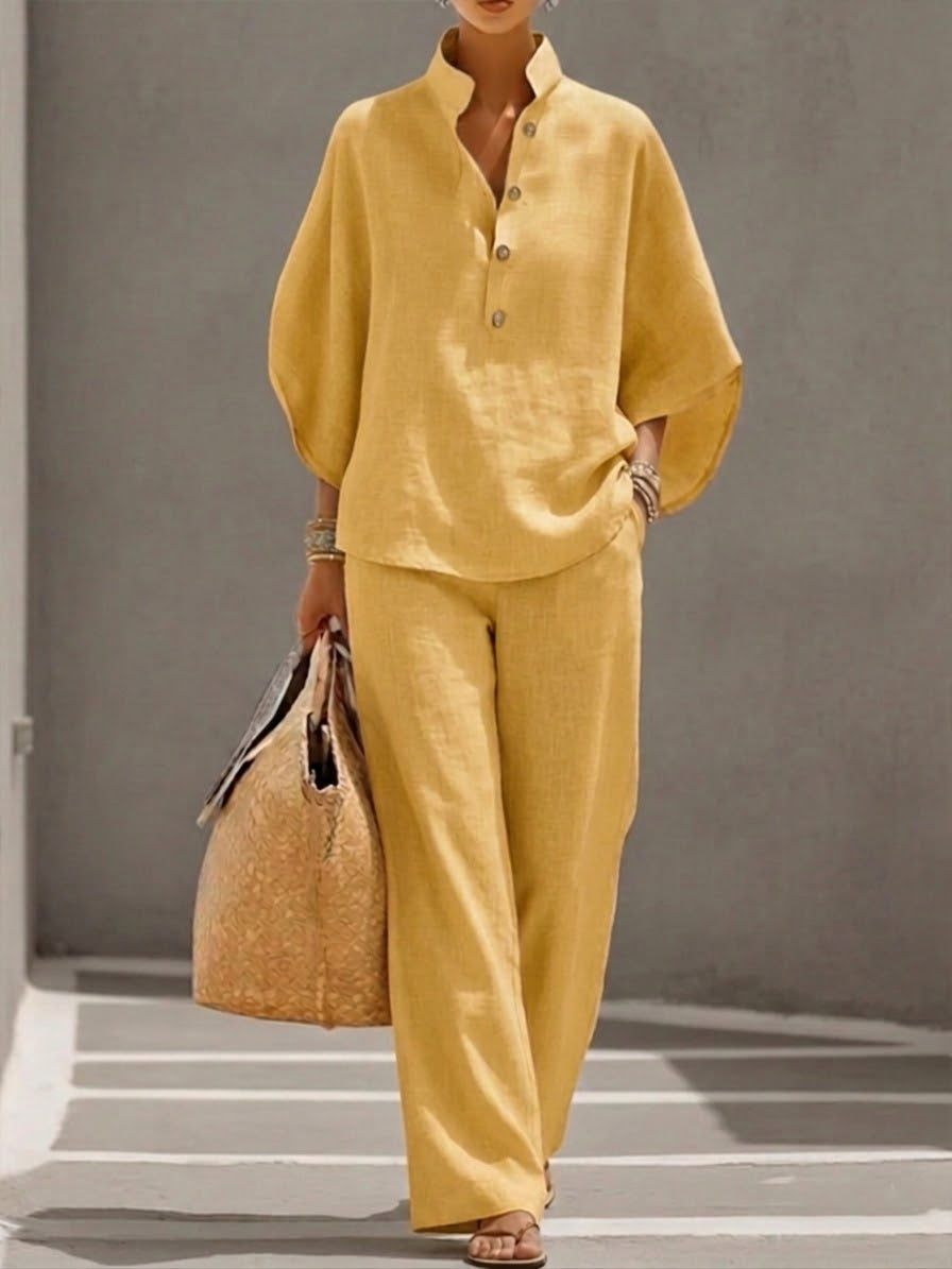 Oliardi Lilia Linen Batwing Wide-Leg Set
