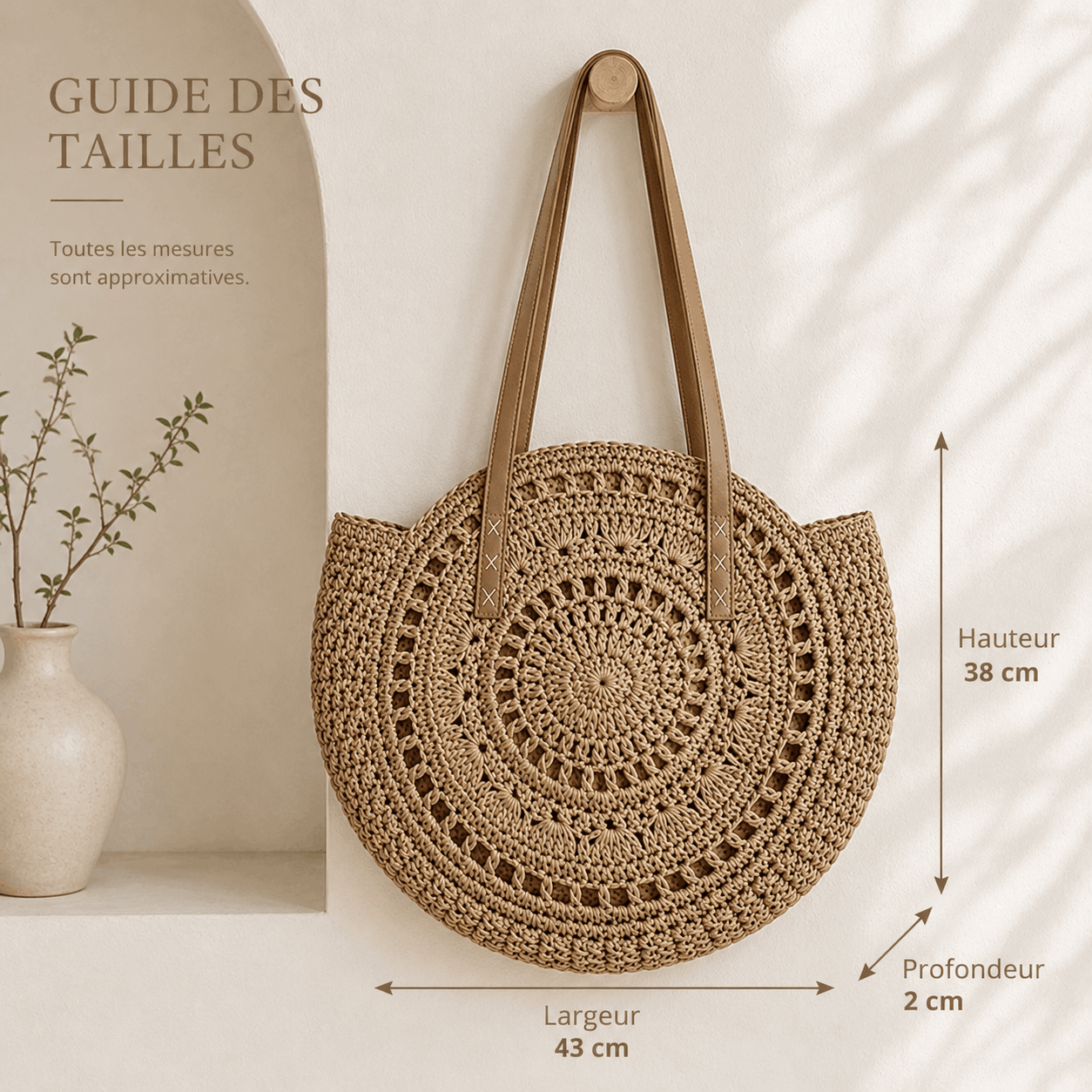 Sorella Sac Cabas Rond Tressé en Paille